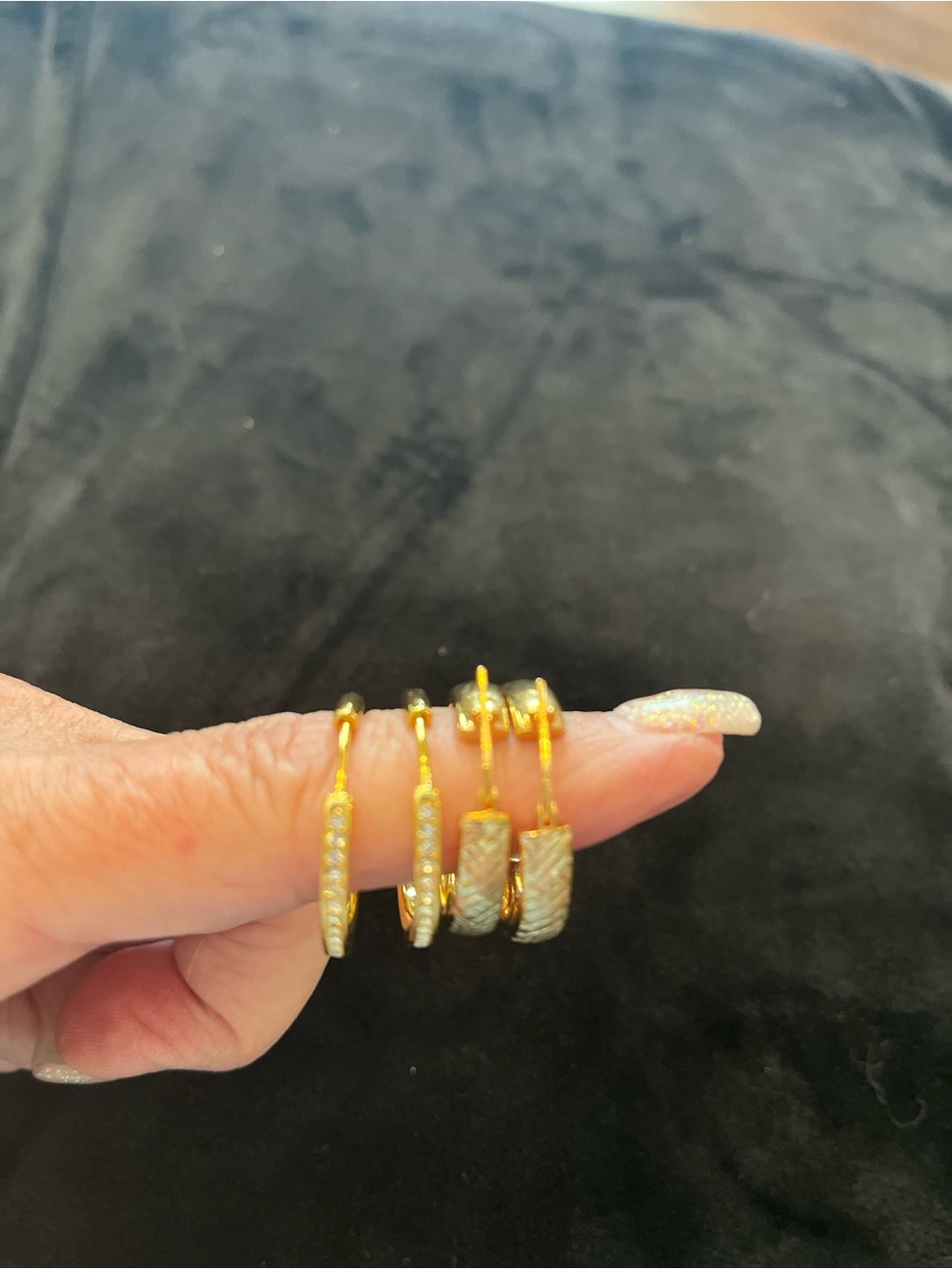 Gold Tone Hoop Earrings with Pavé Detailing - Picture 3 of 3